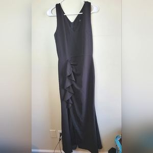 Fortric Ruffle Front Slit Formal Sleevless Black Dress, Size Large